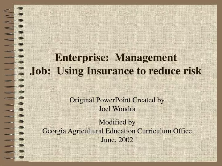 enterprise management job using insurance to reduce risk