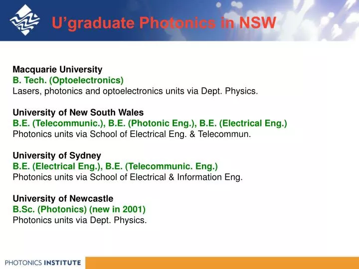 u graduate photonics in nsw