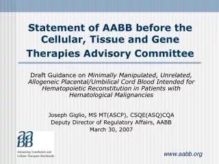Statement of AABB before the Cellular, Tissue and Gene Therapies Advisory Committee