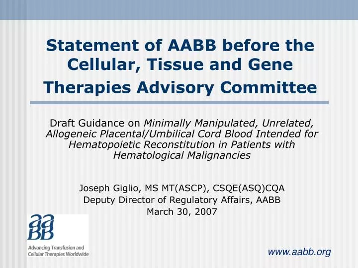 statement of aabb before the cellular tissue and gene therapies advisory committee