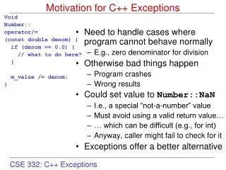 Motivation for C++ Exceptions