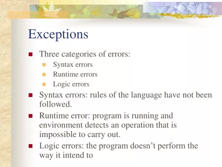 ERRORS AND EXCEPTIONS Errors: - ppt download