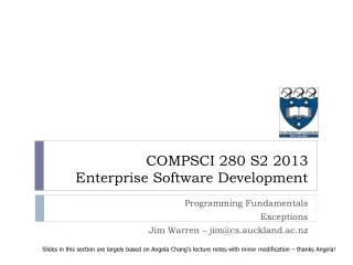 COMPSCI 280 S2 2013 Enterprise Software Development