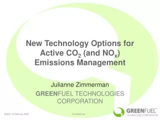 New Technology Options for Active CO 2 (and NO x ) Emissions Management