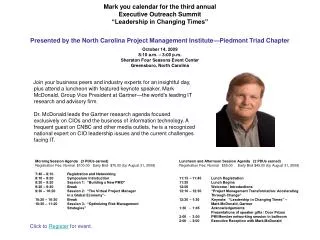 Morning Session Agenda (3 PDUs earned) Registration Fee: Normal $100.00 Early Bird $75.00 (by August 31, 2009) 7:4