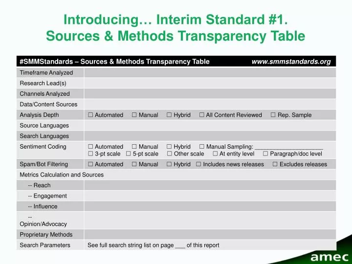 introducing interim standard 1 sources methods transparency table
