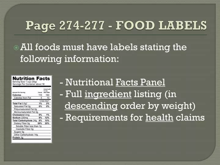 page 274 277 food labels