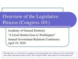 Overview of the Legislative Process (Congress 101)