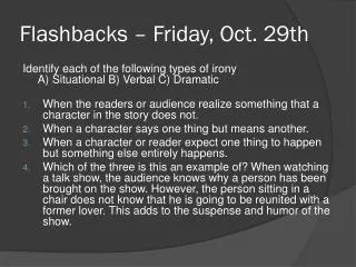Flashbacks – Friday, Oct. 29th