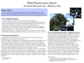 Plant Fluorescence Sensor Aerodyne Research, Inc., Billerica, MA