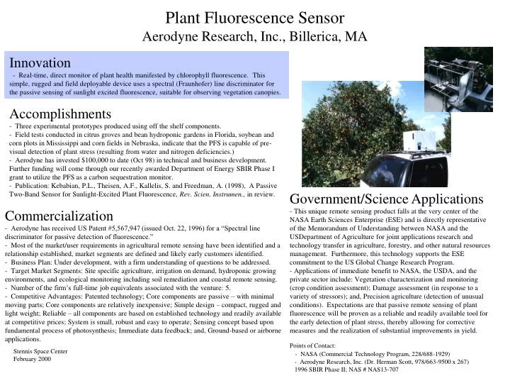 plant fluorescence sensor aerodyne research inc billerica ma