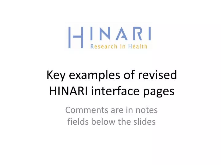 key examples of revised hinari interface pages