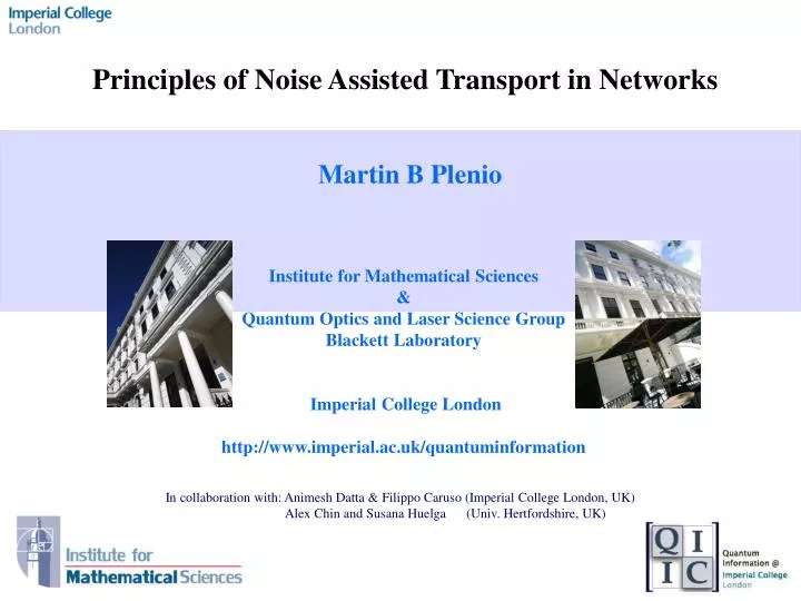 principles of noise assisted transport in networks