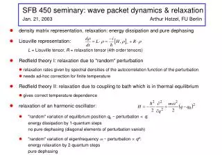 SFB 450 seminary: wave packet dynamics &amp; relaxation Jan. 21, 2003				 Arthur Hotzel, FU Berlin