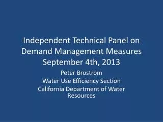 Independent Technical Panel on Demand Management Measures September 4th, 2013