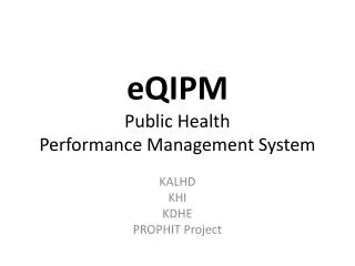 eQIPM Public Health Performance Management System