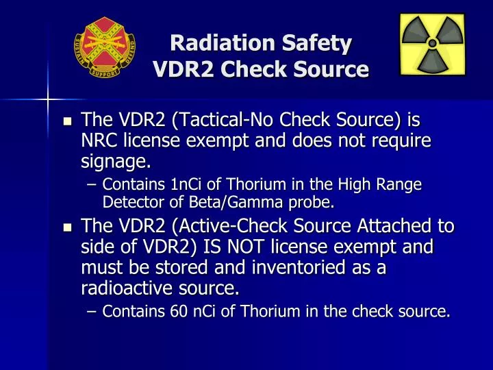 radiation safety vdr2 check source