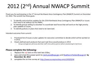 2012 (2 nd ) Annual NWACP Summit