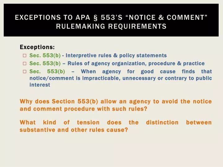 exceptions to apa 553 s notice comment rulemaking requirements