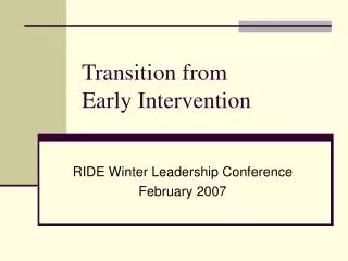 Transition from Early Intervention
