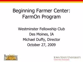 Beginning Farmer Center: FarmOn Program