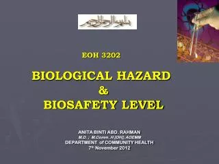 EOH 3202 BIOLOGICAL HAZARD &amp; BIOSAFETY LEVEL