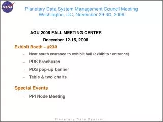 Planetary Data System Management Council Meeting Washington, DC, November 29-30, 2006