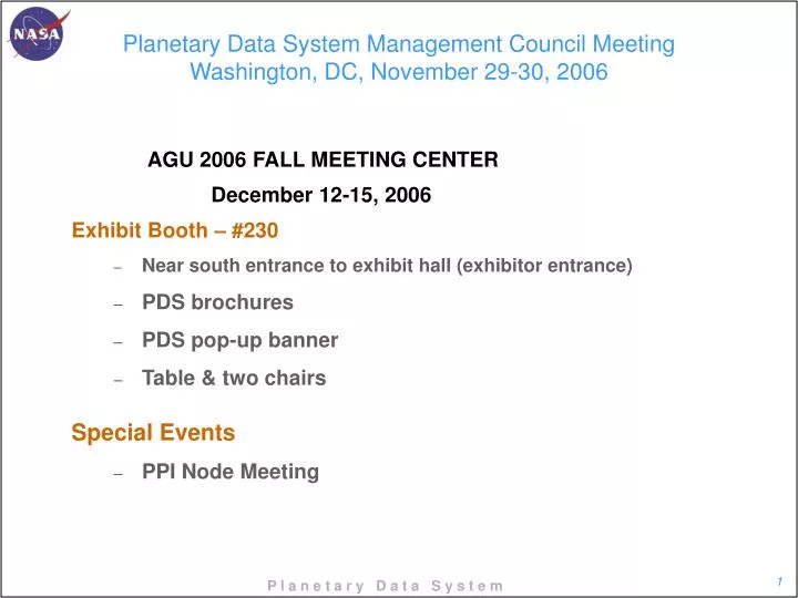 planetary data system management council meeting washington dc november 29 30 2006