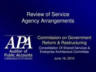 Review of Service Agency Arrangements