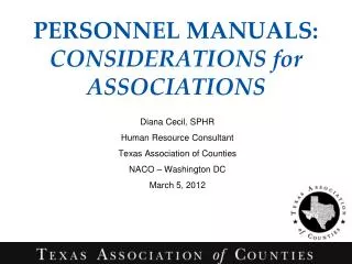 PERSONNEL MANUALS: CONSIDERATIONS for ASSOCIATIONS