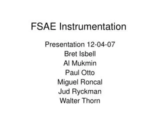 FSAE Instrumentation