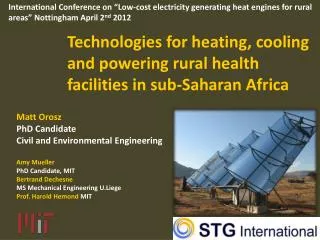 Technologies for heating, cooling and powering rural health facilities in sub-Saharan Africa