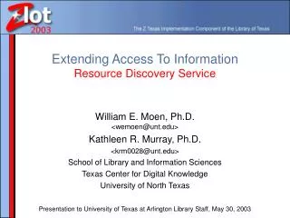 Extending Access To Information Resource Discovery Service
