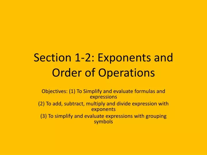 section 1 2 exponents and order of operations