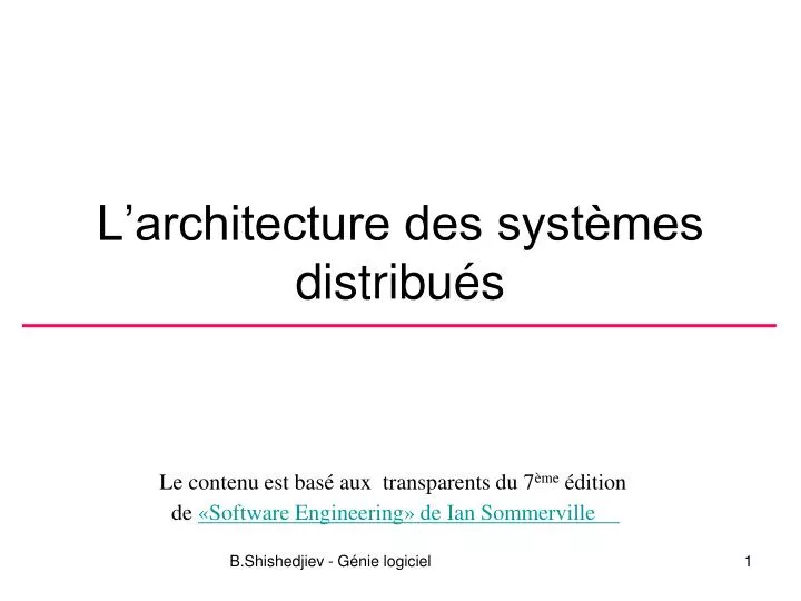 l architecture des syst mes distribu s