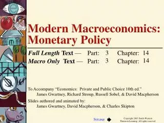 Modern Macroeconomics: Monetary Policy