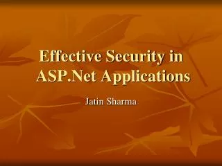 Effective Security in ASP.Net Applications