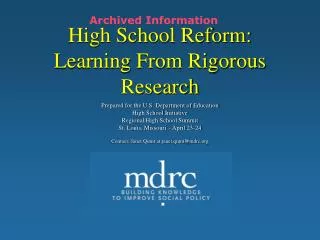 High School Reform: Learning From Rigorous Research