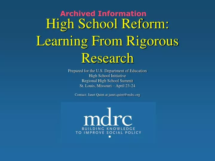 high school reform learning from rigorous research