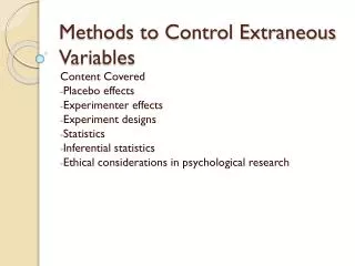 Methods to Control Extraneous Variables