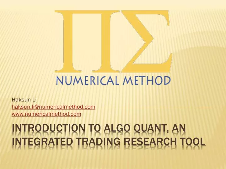 introduction to algo quant an integrated trading research tool