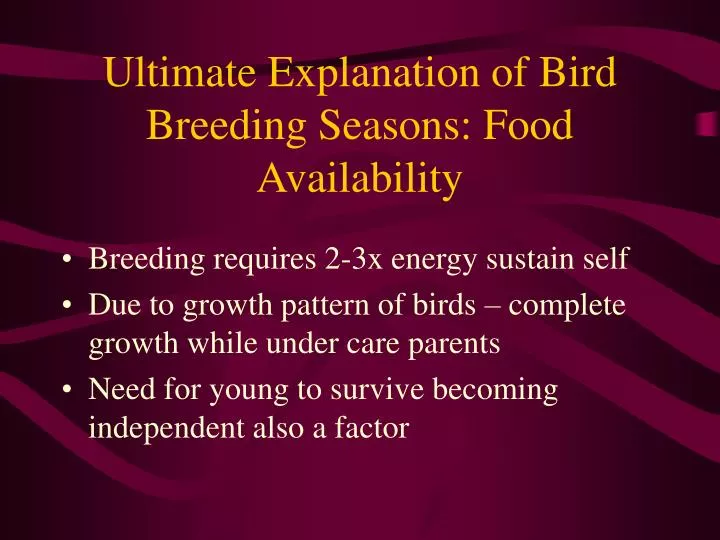 ultimate explanation of bird breeding seasons food availability