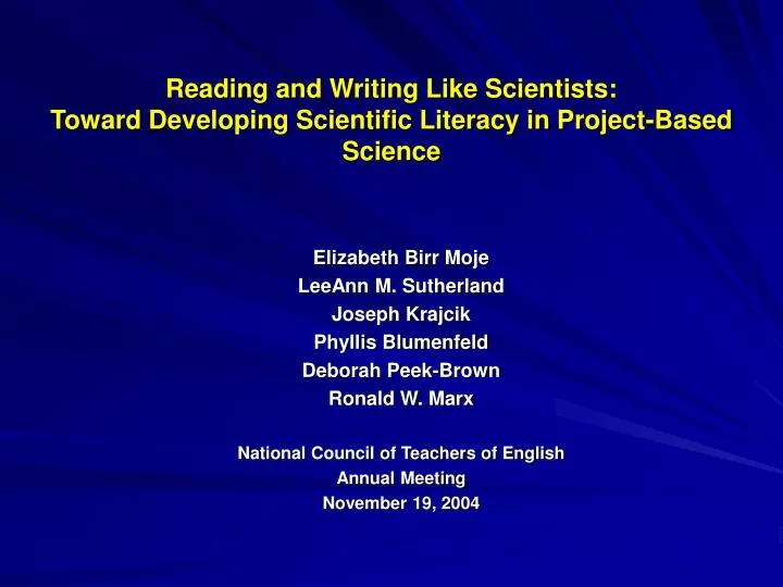 reading and writing like scientists toward developing scientific literacy in project based science