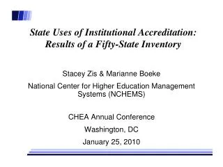 State Uses of Institutional Accreditation: Results of a Fifty-State Inventory