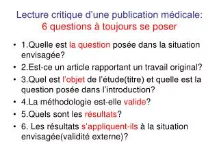 lecture critique d une publication m dicale 6 questions toujours se poser
