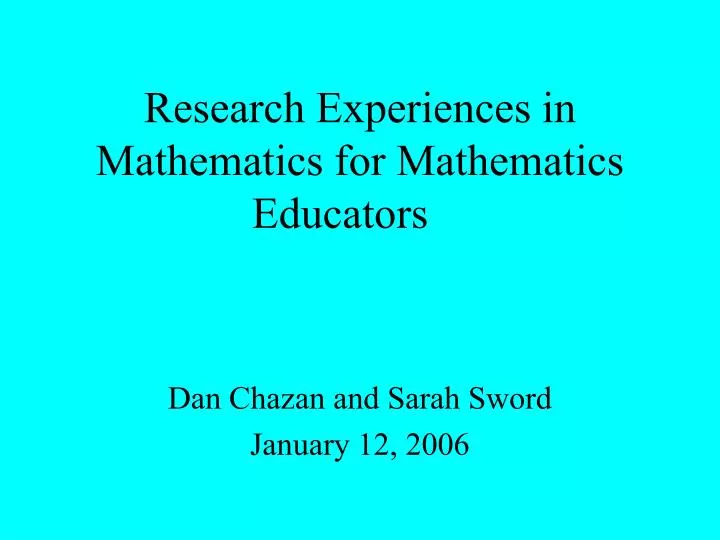 research experiences in mathematics for mathematics educators