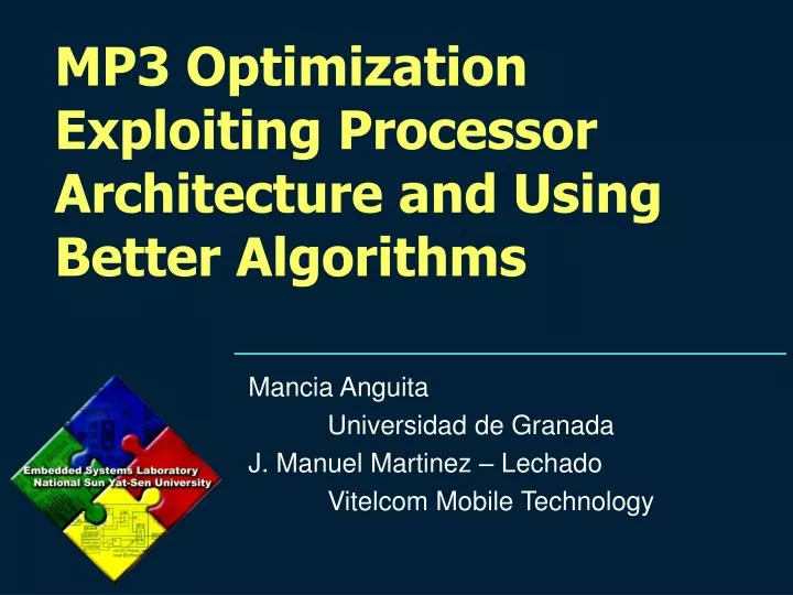 mp3 optimization exploiting processor architecture and using better algorithms