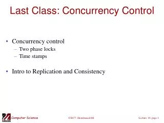 Last Class: Concurrency Control