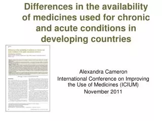 Differences in the availability of medicines used for chronic and acute conditions in developing countries