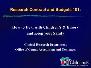 Research Contract and Budgets 101: